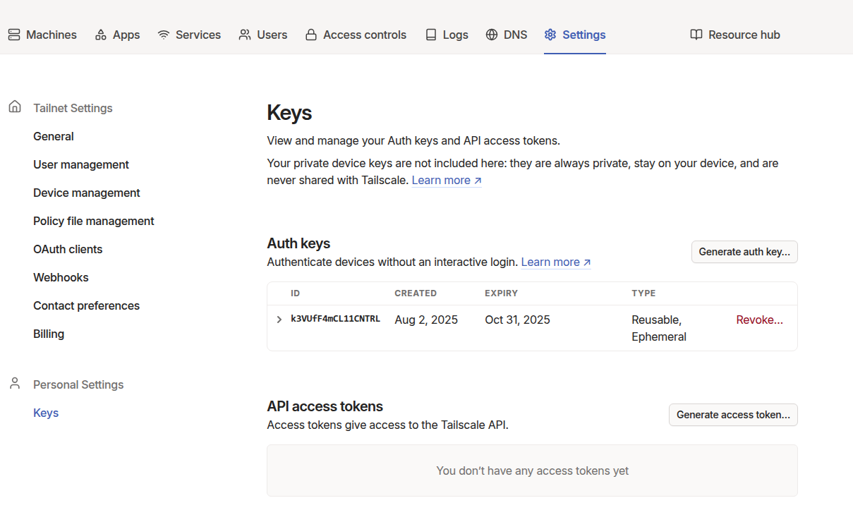 Tailscale Auth Key